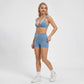 Padded Double Strap V Neck Sports Bra Tank Top Contrast Trim Workout Yoga Crop Top
