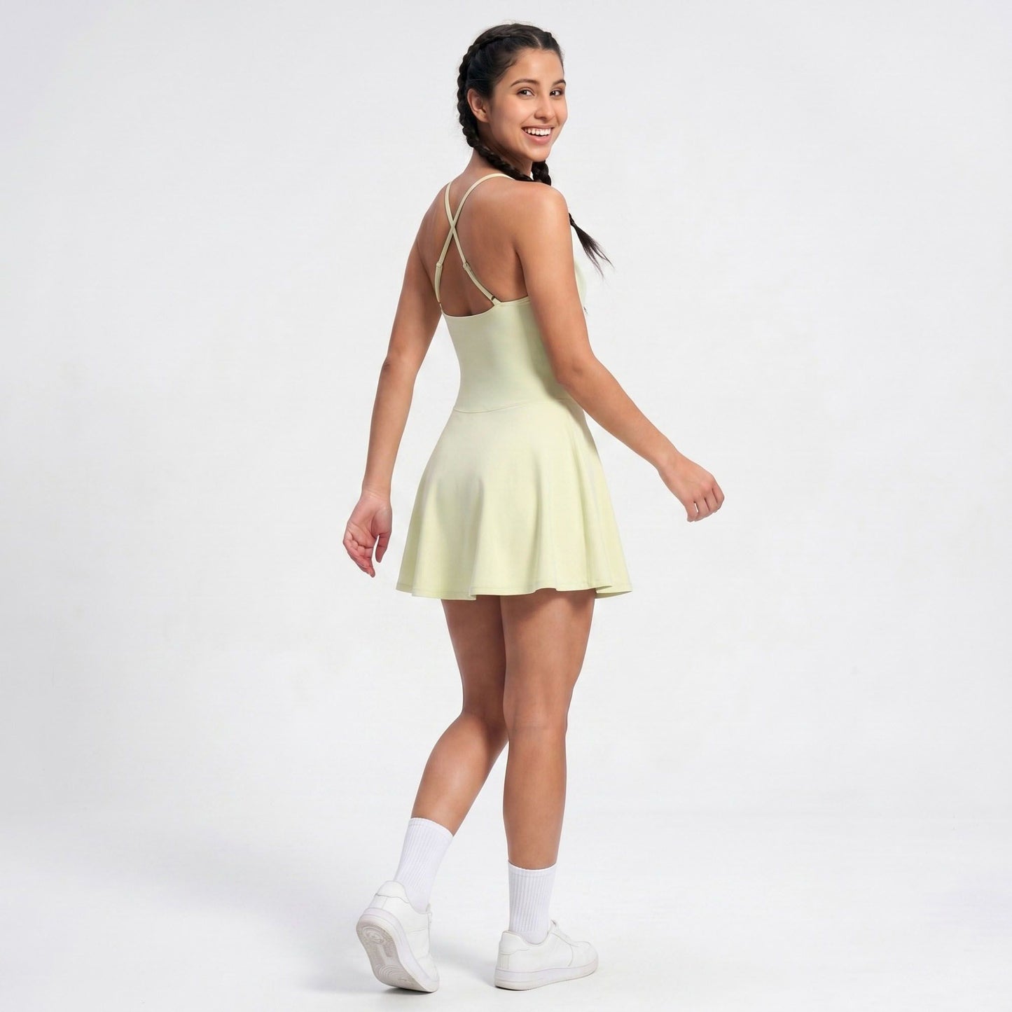 Cami Strap Active Dress Scoop Neck Flared Skirt Workout Yoga Tennis Dress