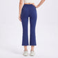 High Waist Cropped Flare Yoga Pants with Wide Waistband Smooth Stretch Workout Leggings
