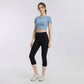 High Waist Capri Leggings with Folded Cuff Hem Wide Waistband Smooth Stretch Yoga Pants