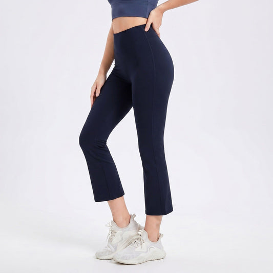 High Waist Cropped Flare Yoga Pants with Wide Waistband Smooth Stretch Workout Leggings