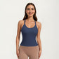 Fitted Strappy Back Tank Top with Scoop Neck and Cross Back Design
