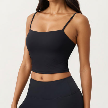 Longline Cami Sports Bra with Adjustable Straps and Straight Neckline
