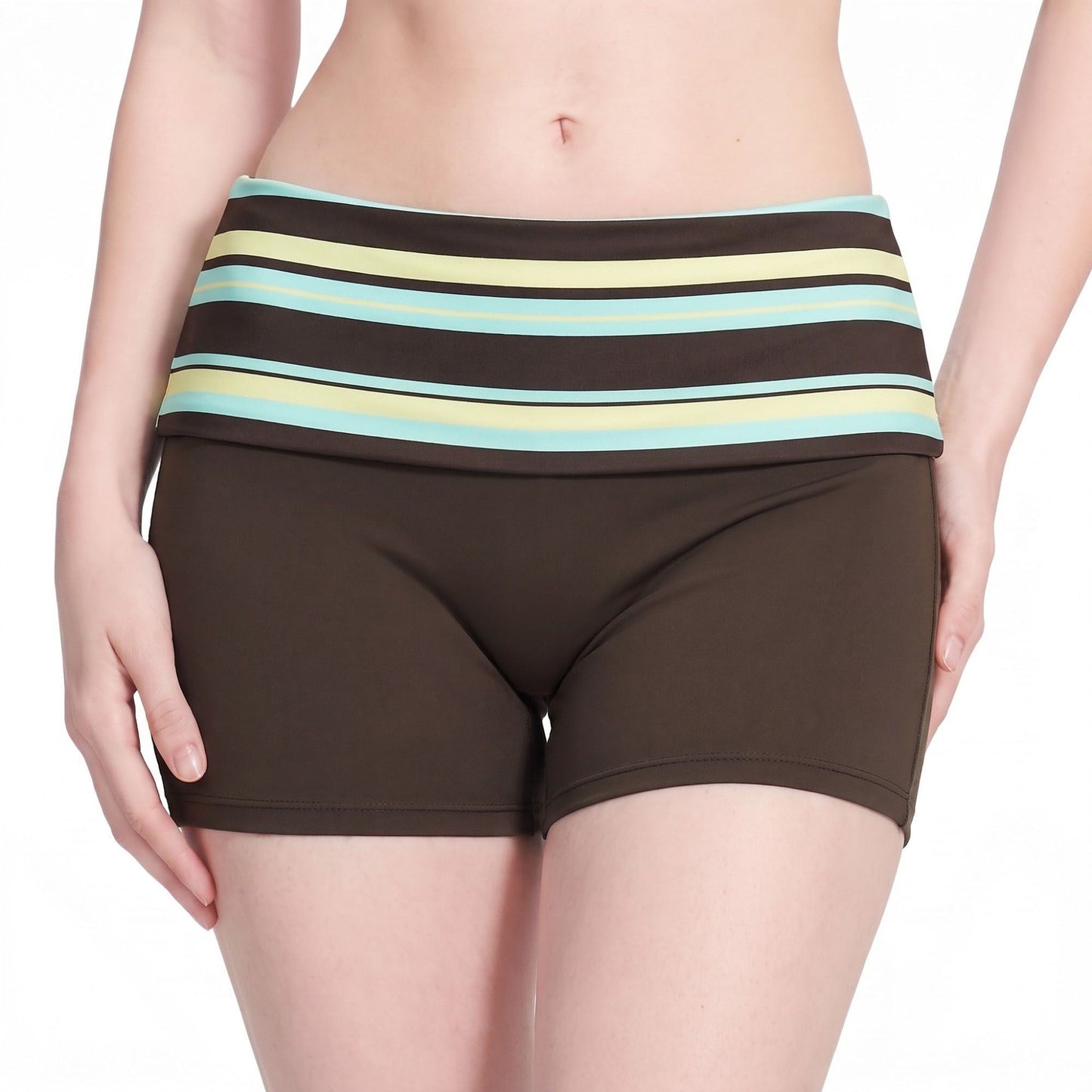Striped Foldover Waist Fitted Athletic Shorts for Workouts Running and Everyday Activewear