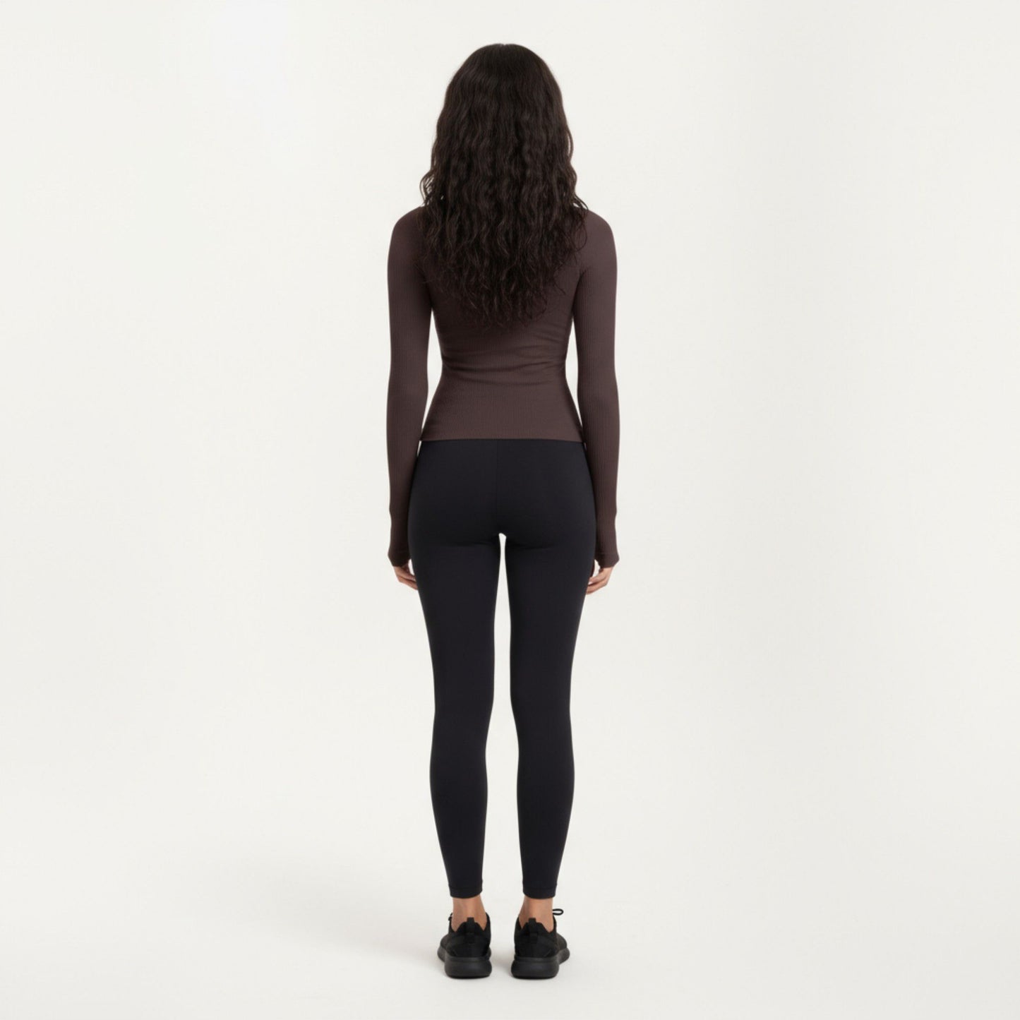 Ribbed Long Sleeve Fitted Top with Crew Neck and Thumbhole Cuffs