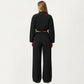 Cropped Zip Front Jacket with Elastic Hem and Long Sleeves