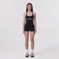Sleeveless Active Romper with Built In Bra Halter Neck Contrast Trim and Fitted Shorts