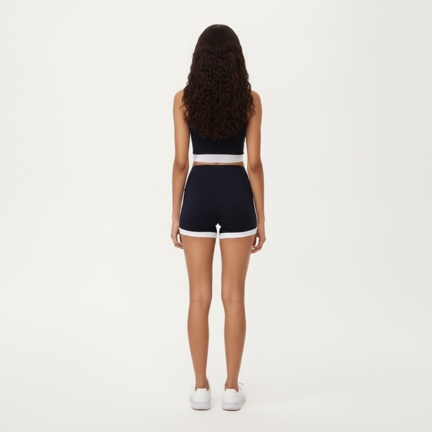 Square Neck Cropped Active Tank Top with Contrast Elastic Hem