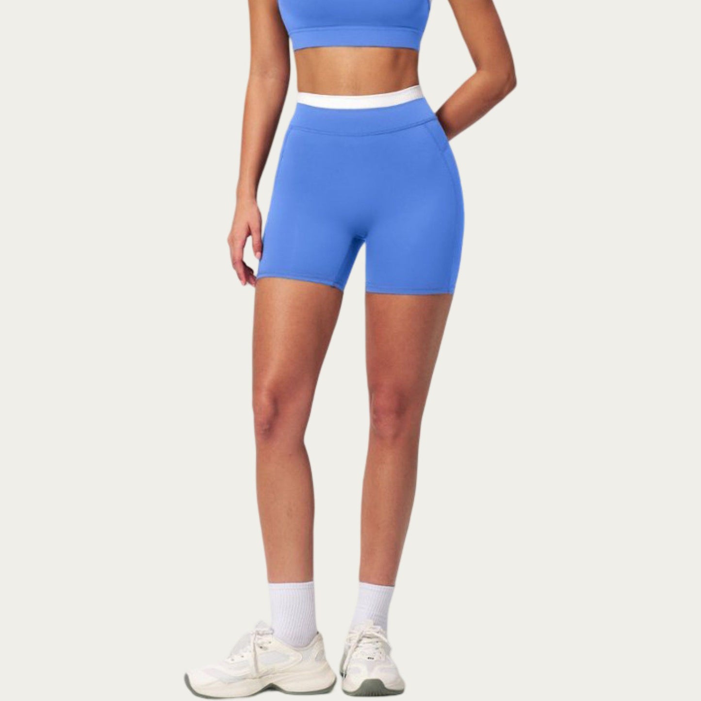 High Waist Biker Shorts with Smooth Stretch Fabric and Contrast Waistband