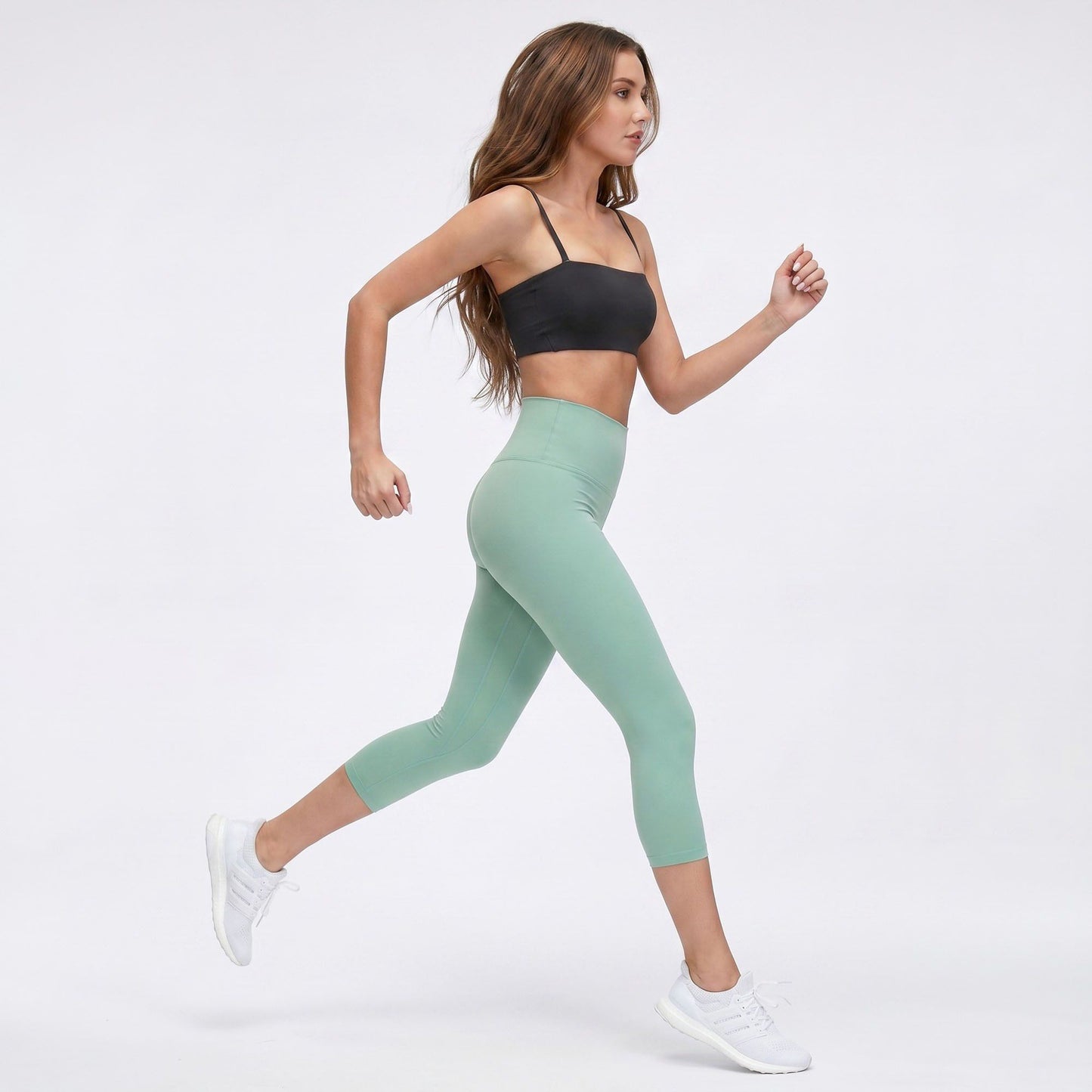High Waist Capri Leggings with Wide Waistband Smooth Stretch Fit and Pull On Activewear Design