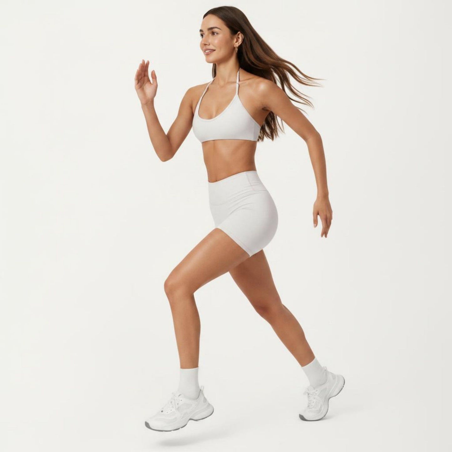High Waist Mini Biker Shorts with Smooth Stretch Fabric and Seam Detail