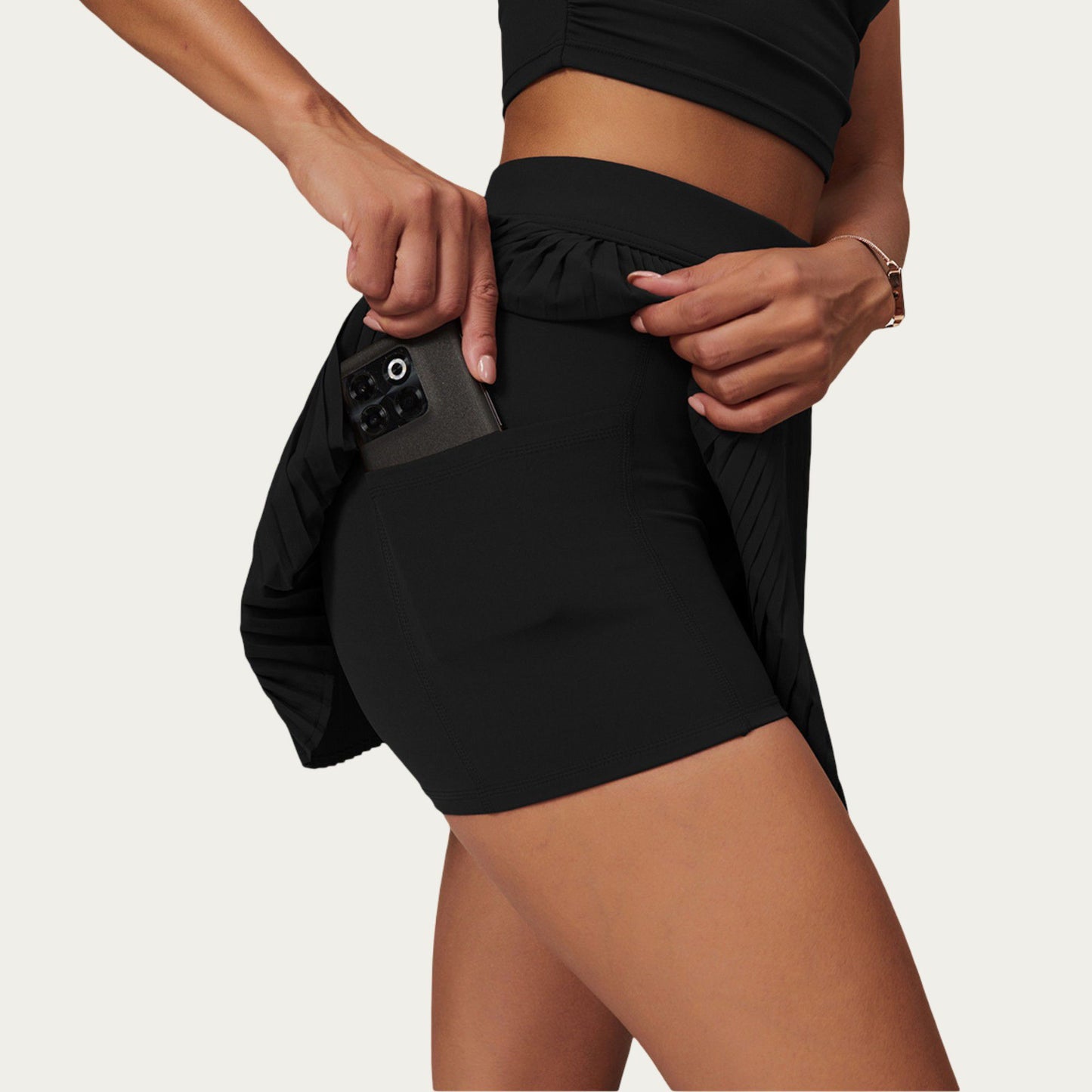 Pleated Athletic Skort with Built-In Shorts and Side Pocket