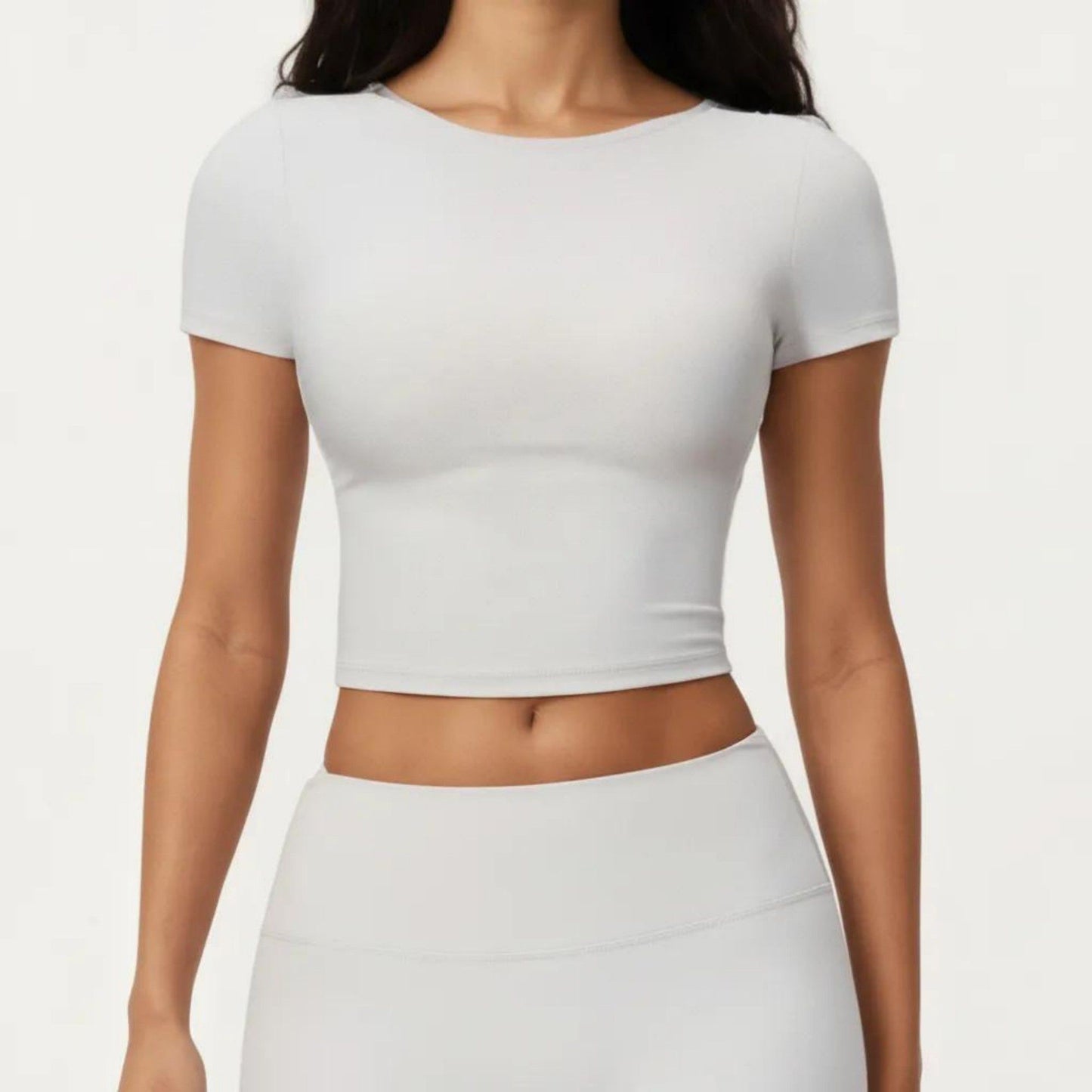 Short Sleeve Cropped Active Top with Crew Neck and Smooth Stretch Fit