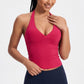 Padded Halter Wrap Front Longline Sports Bra Tank Top Workout Yoga Crop Top