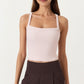 Square Neck Ribbed Knit Cropped Tank Top with Wide Shoulder Straps