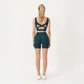 Square Neck Ribbed Cropped Tank Top with Seam Front Detail