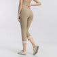 High Waist Capri Leggings with Folded Cuff Hem Wide Waistband Smooth Stretch Yoga Pants