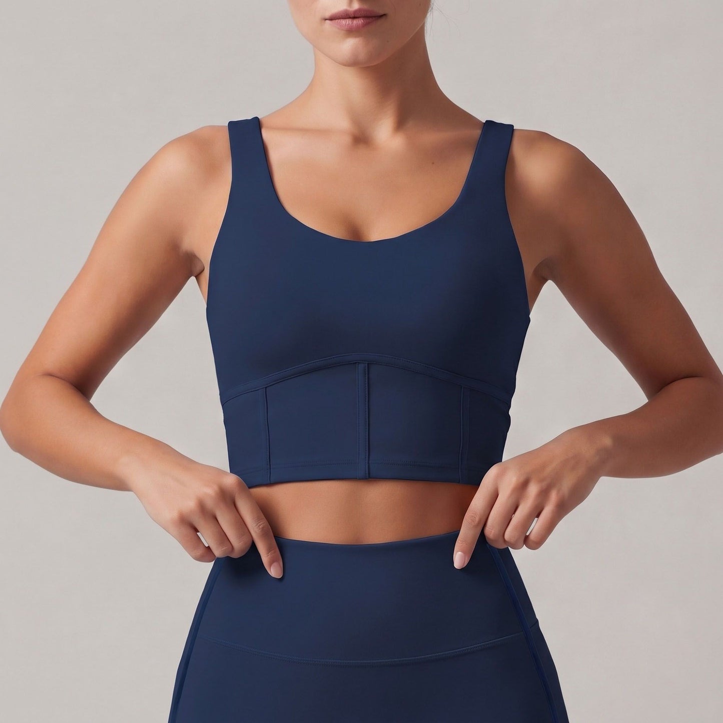 Padded Sleeveless Longline Sports Bra Tank Top Scoop Neck Workout Yoga Crop Top