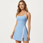 Athletic Dress with Racerback Top Built-In Shorts Contrast Trim Pleated Skirt