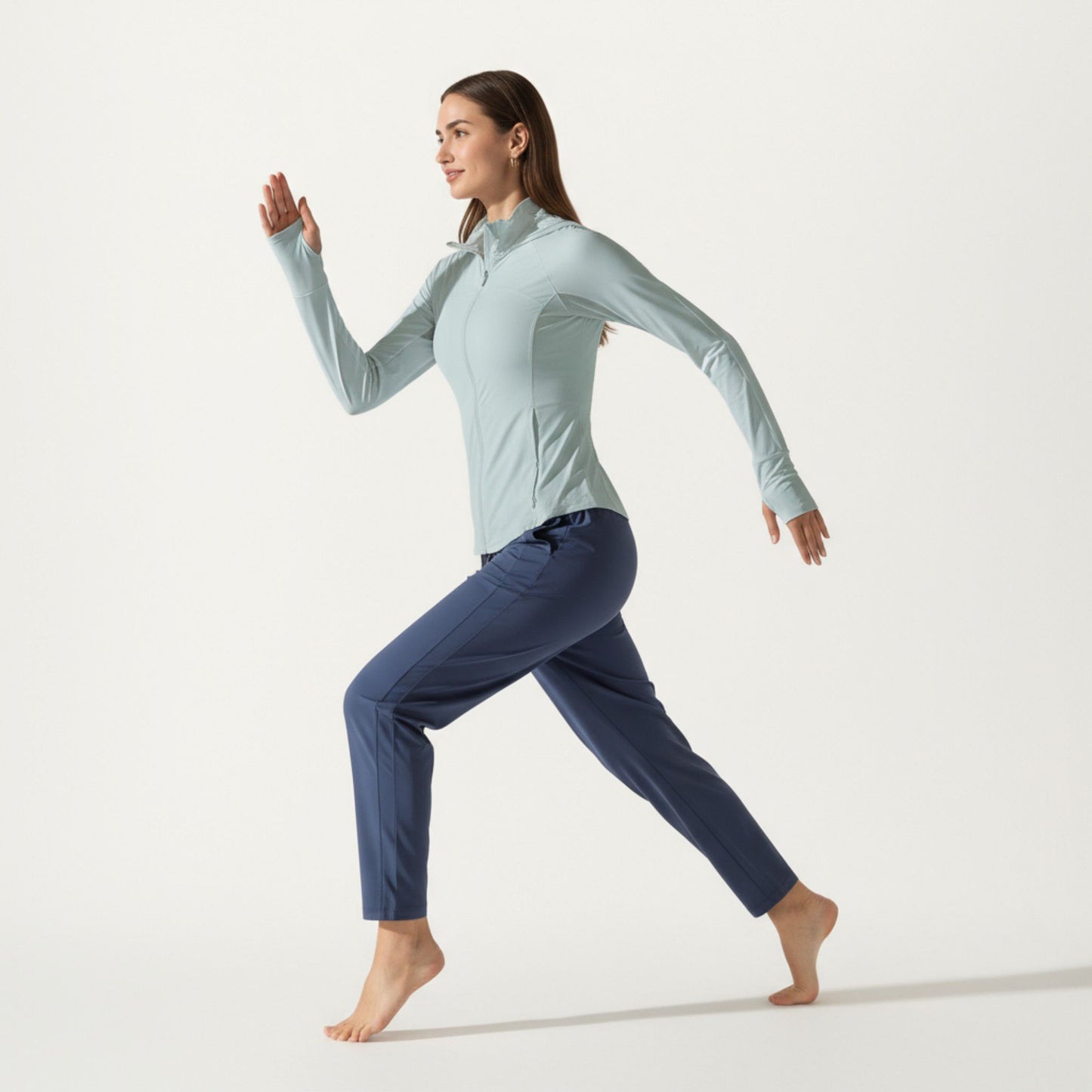 Full Zip Long Sleeve Active Jacket with Fitted Silhouette and High Neck