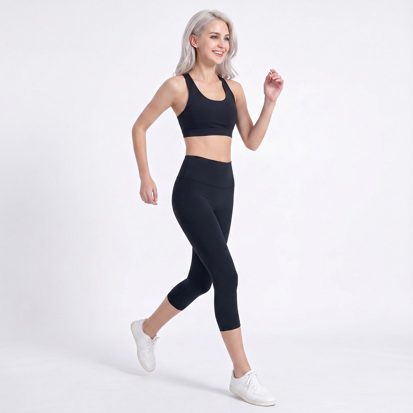 High Waist Capri Leggings with Wide Waistband Smooth Stretch Workout Yoga Pants