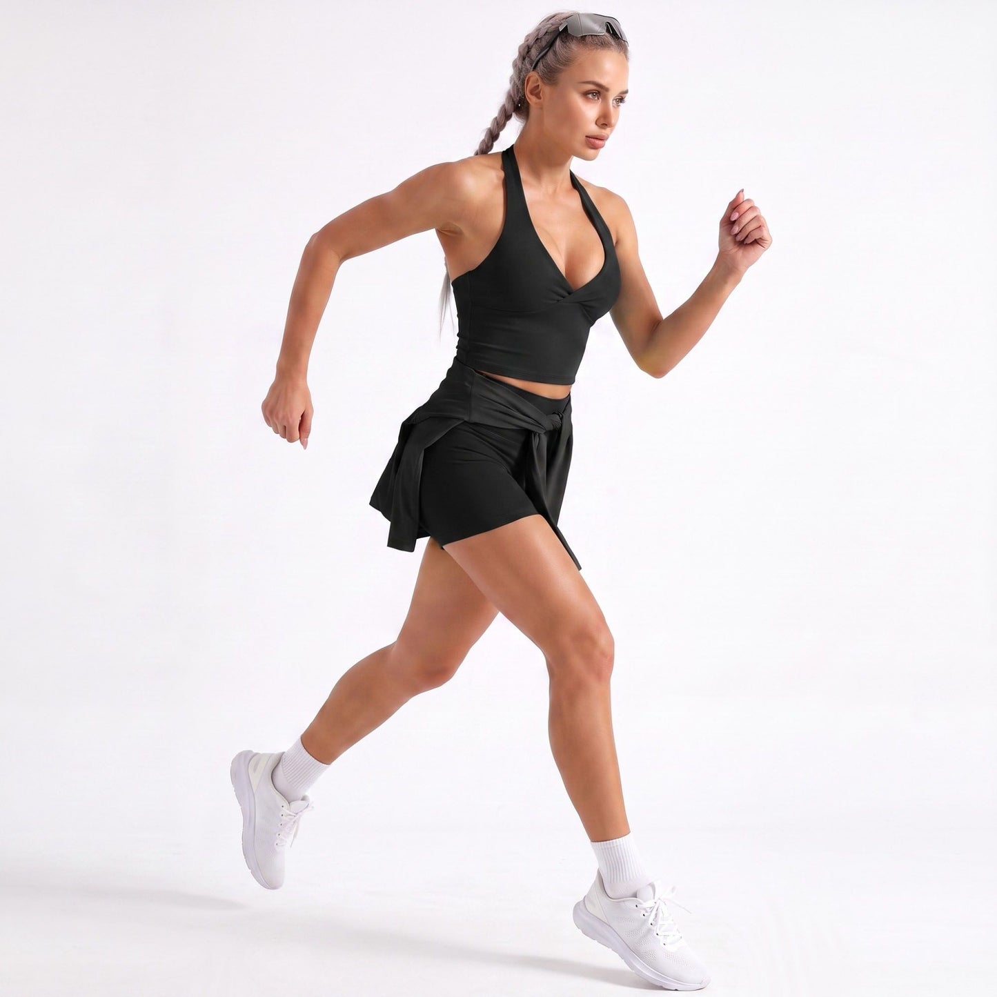 Halter Wrap Front Workout Tank V Neck Fitted Crop Top