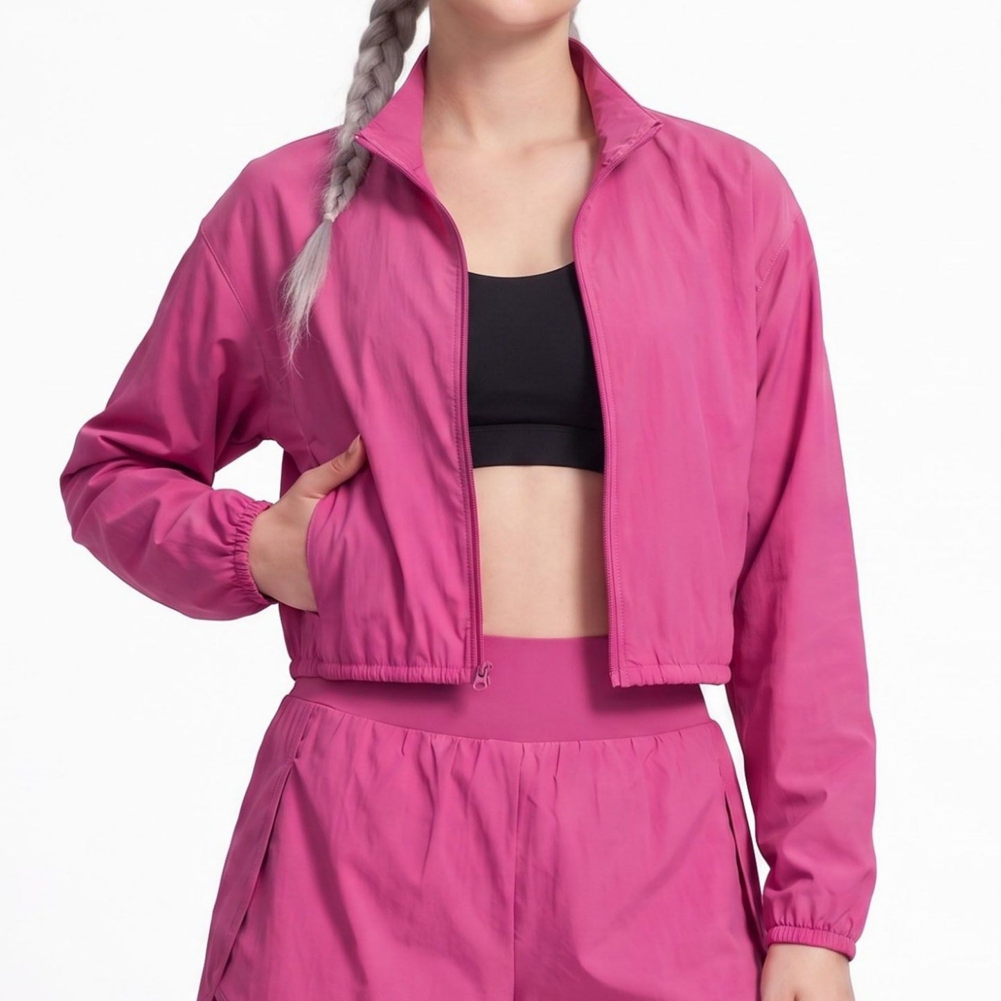 Cropped Full Zip Workout Jacket Lightweight Active Layer
