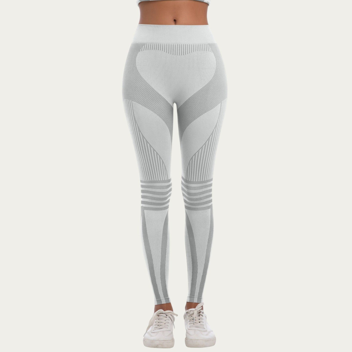 Seamless High Waist Ribbed Leggings with Sculpting Contour Panels and Compression Fit