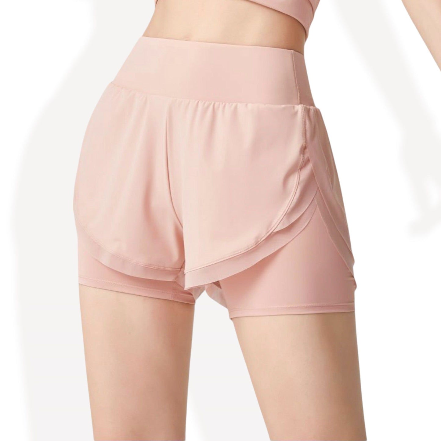 High Waist 2-in-1 Athletic Shorts with Layered Design and Stretch Fabric