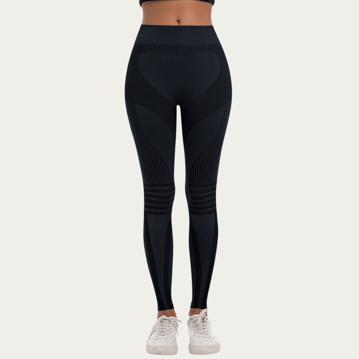 Seamless High Waist Ribbed Leggings with Sculpting Contour Panels and Compression Fit
