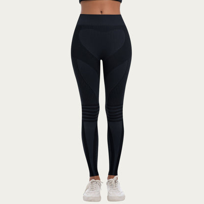 Seamless High Waist Ribbed Leggings with Sculpting Contour Panels and Compression Fit