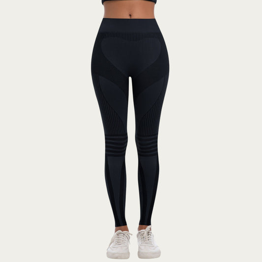 Seamless High Waist Ribbed Leggings with Sculpting Contour Panels and Compression Fit