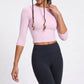 Elbow Sleeve Workout Top Crew Neck Fitted Crop Yoga Activewear Shirt