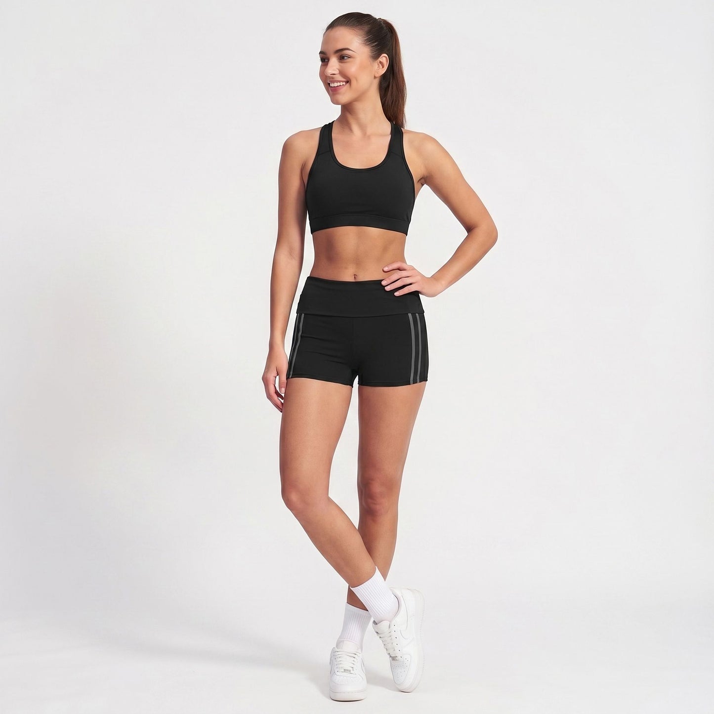 High Waisted Side Stripe Yoga Shorts Butt Lifting Workout Shorts