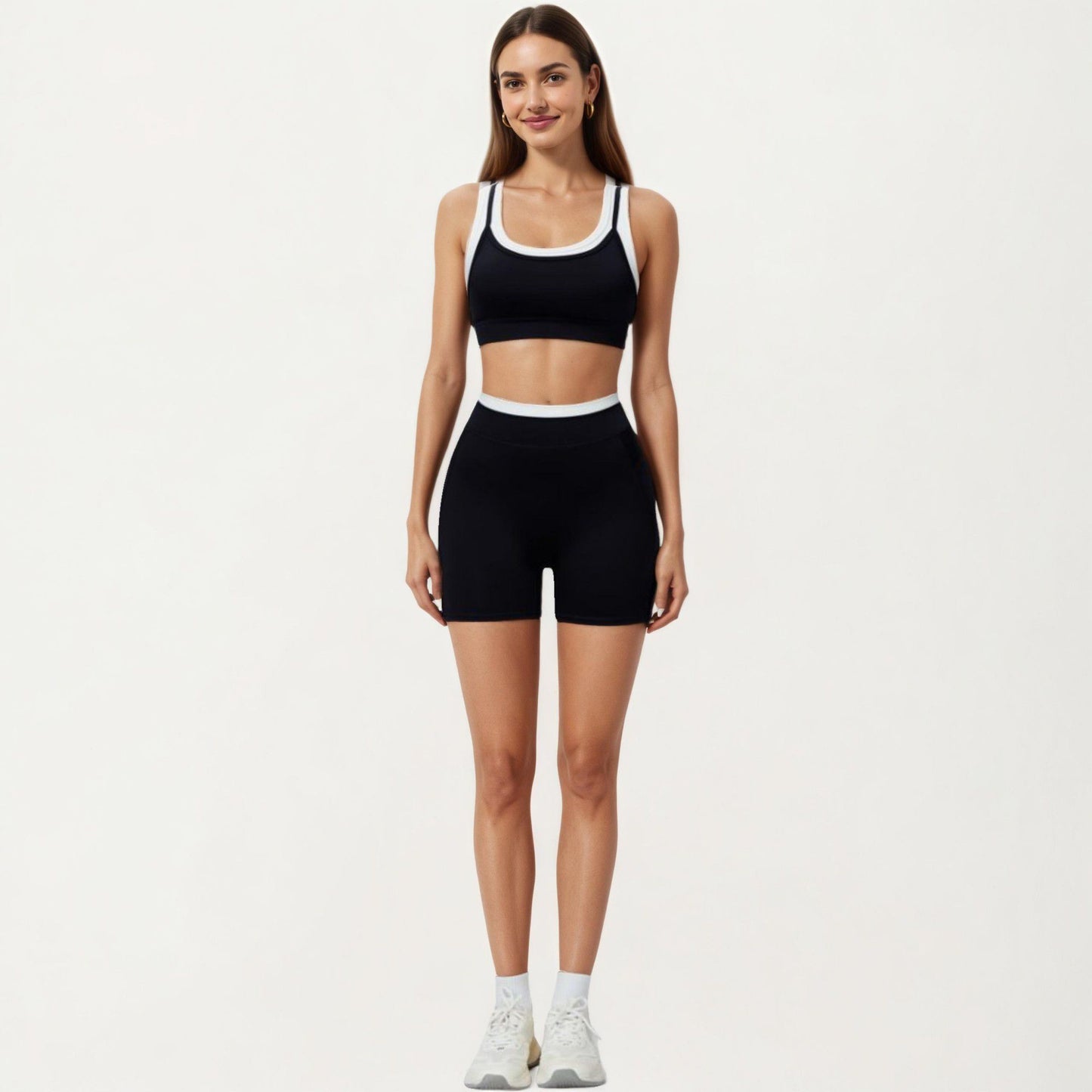 High Waist Biker Shorts with Smooth Stretch Fabric and Contrast Waistband