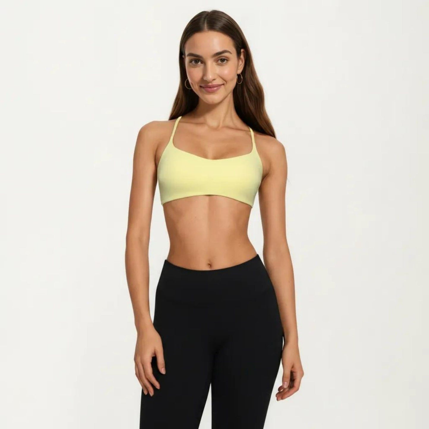 Strappy Sports Bra with Adjustable Cross Back and Scoop Neck Front