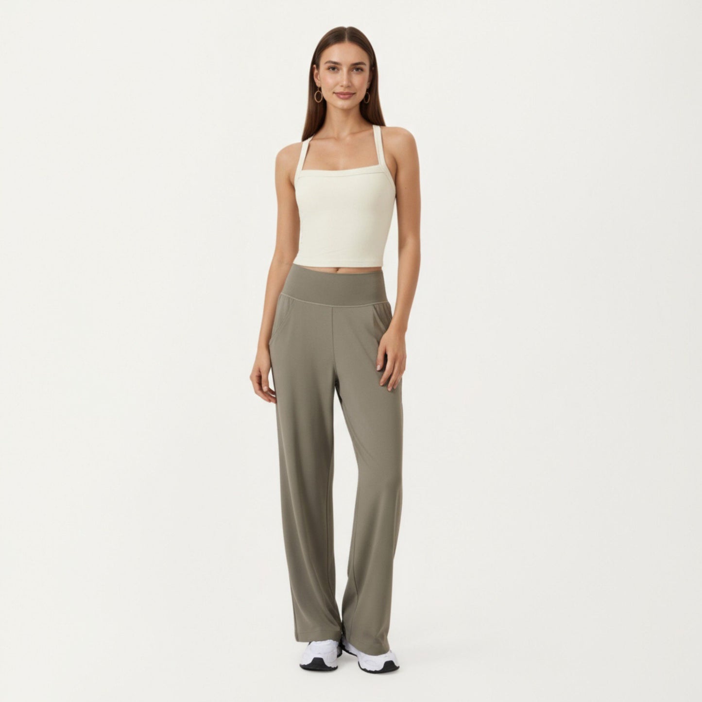High Waist Wide Leg Sweatpants with Side Pockets and Smooth Stretch Fabric