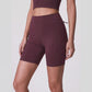 High Waist Ribbed Biker Shorts with Side Pocket and Adjustable Drawcord Detail