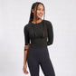 Elbow Sleeve Workout Top Crew Neck Fitted Crop Yoga Activewear Shirt