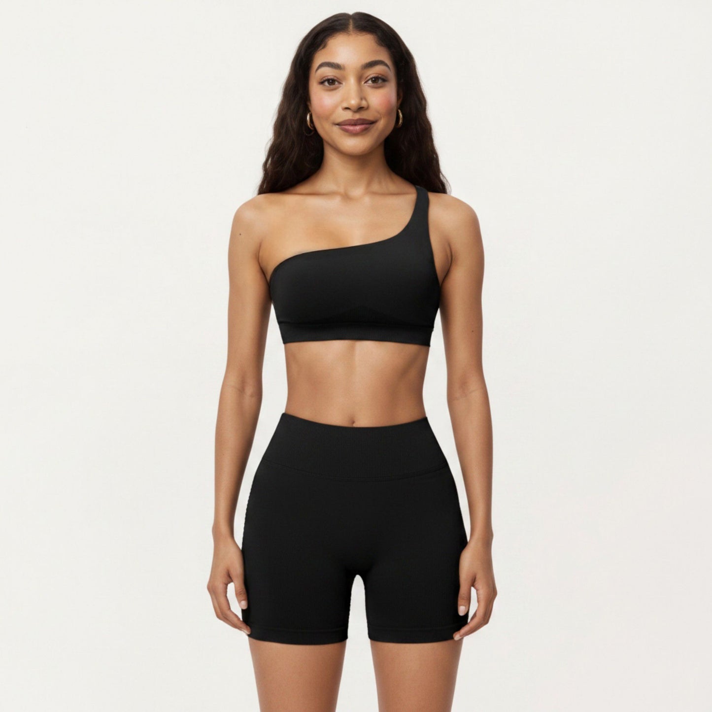One Shoulder Sports Bra with Asymmetric Strap and Smooth Stretch Fit