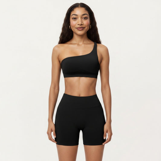 One Shoulder Sports Bra with Asymmetric Strap and Smooth Stretch Fit