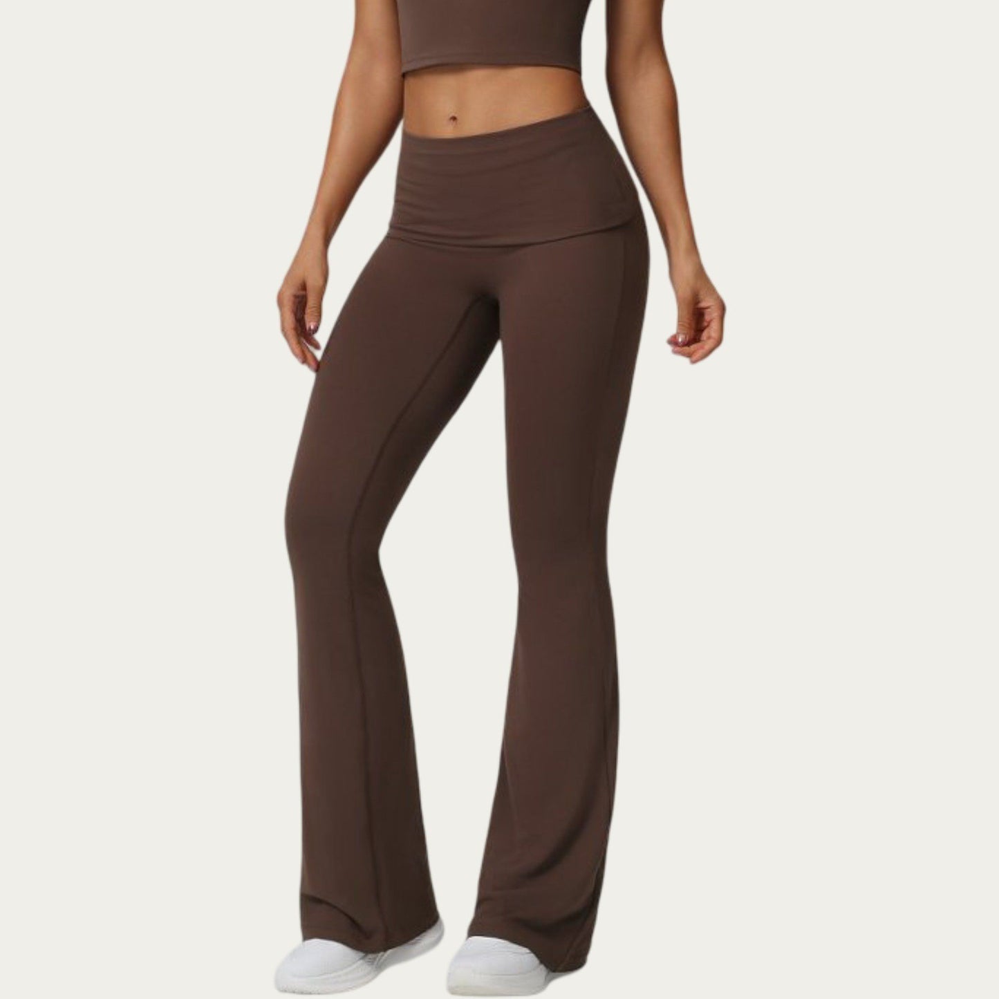 Foldover Waist Flare Leggings with Smooth Stretch Knit Fabric