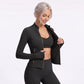 Full Zip Workout Jacket with Thumbholes and Zipper Pockets