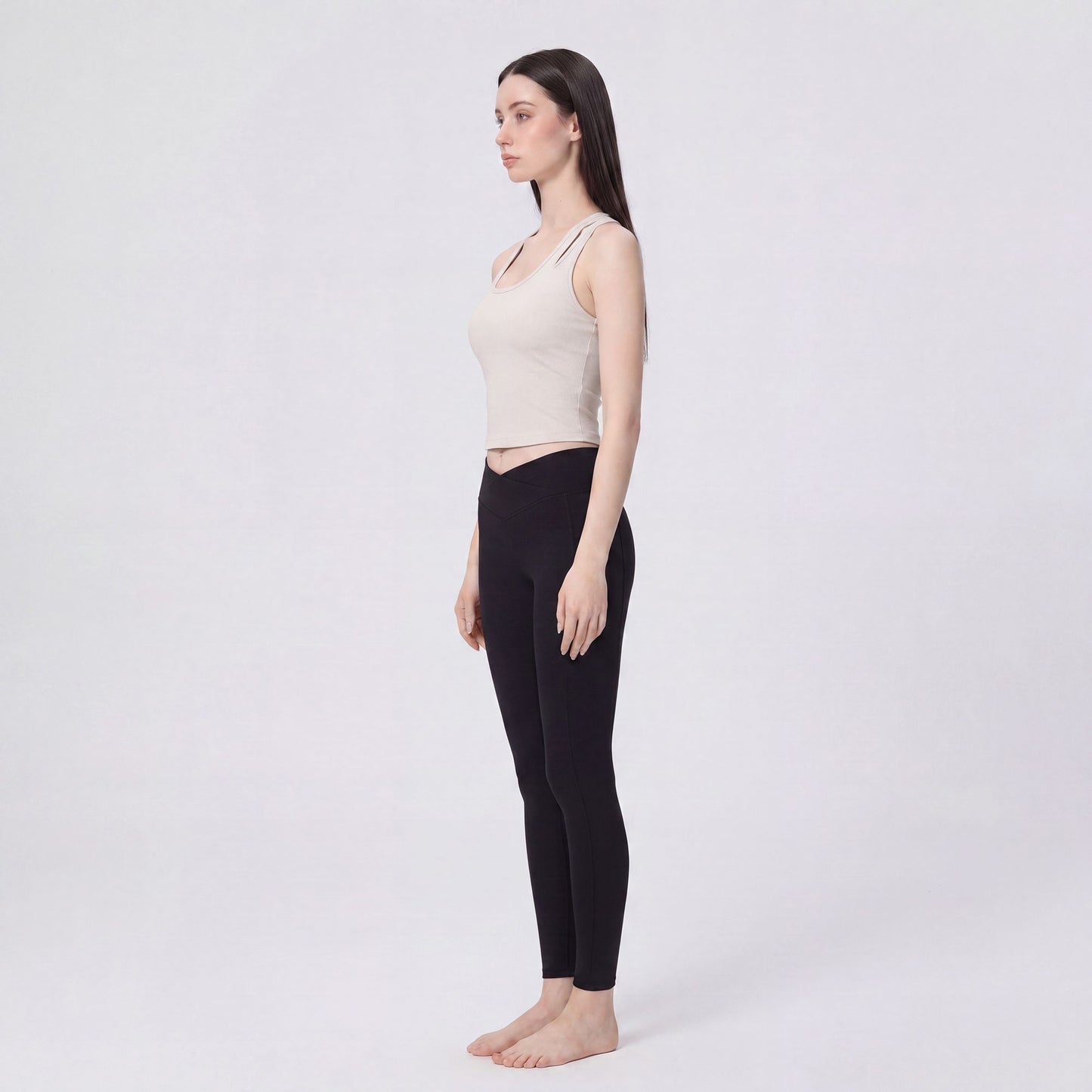 Sleeveless Yoga Tank Top with Built In Padding Scoop Neck Cutout Strap Detail and Fitted Activewear Silhouette