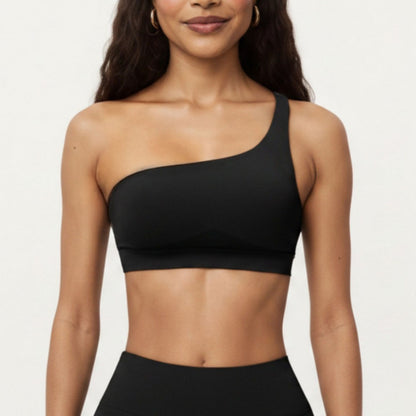 One Shoulder Sports Bra with Asymmetric Strap and Smooth Stretch Fit