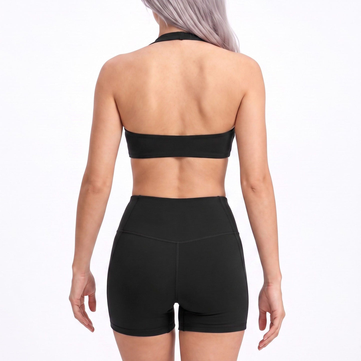 Halter Sports Bra Scoop Neck Open Back Workout Top