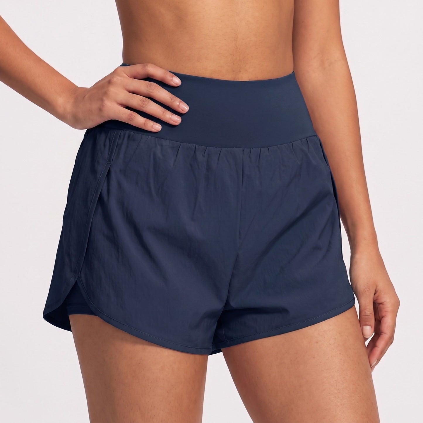 High Waist Running Shorts with Wide Waistband and Side Slits