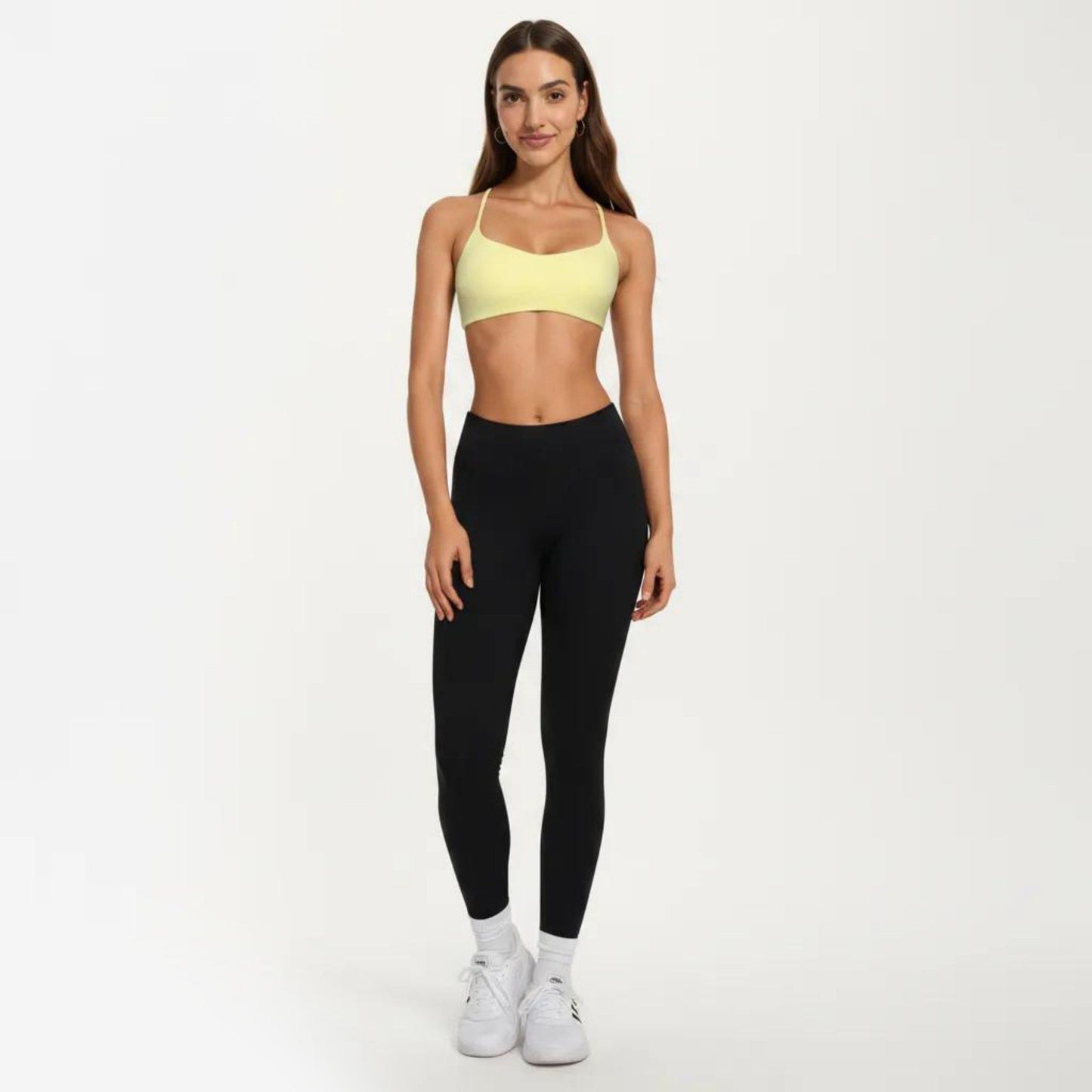 Strappy Sports Bra with Adjustable Cross Back and Scoop Neck Front