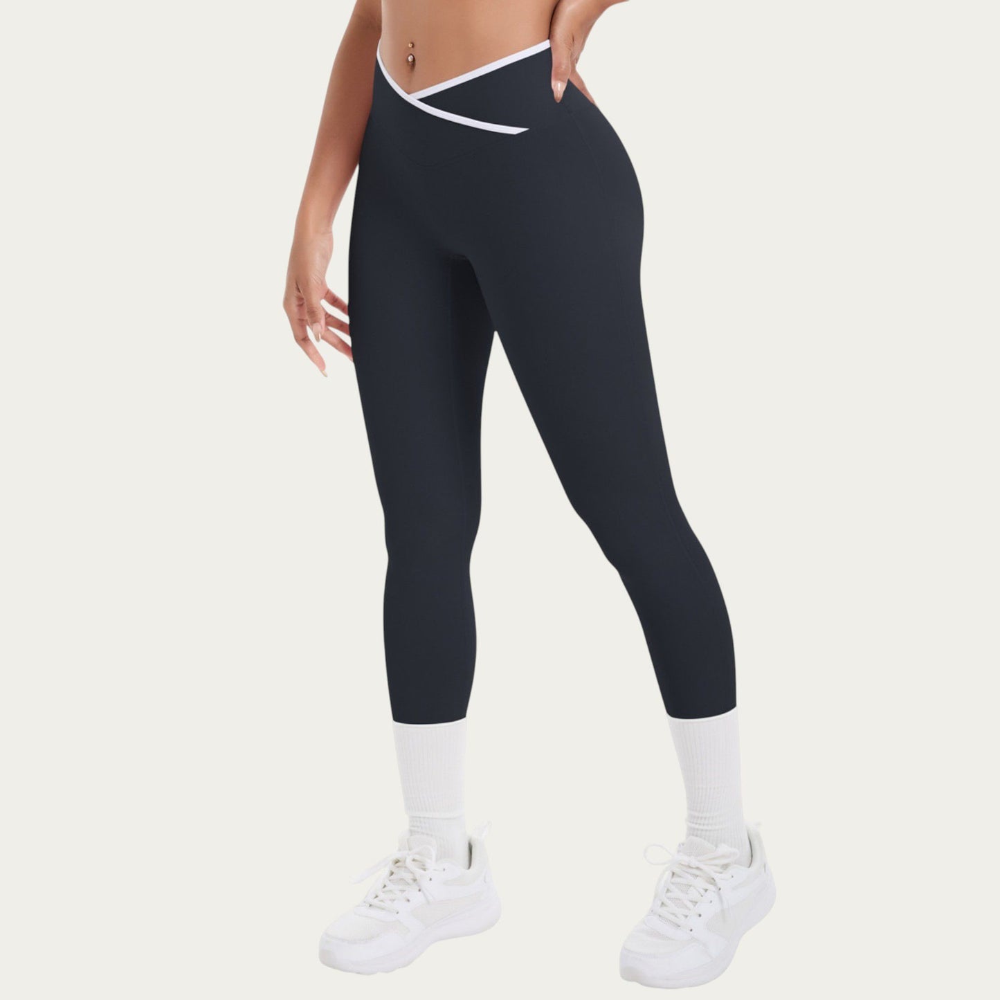 High Waist Crossover Leggings with Contoured Fit and V-Shaped Waistband