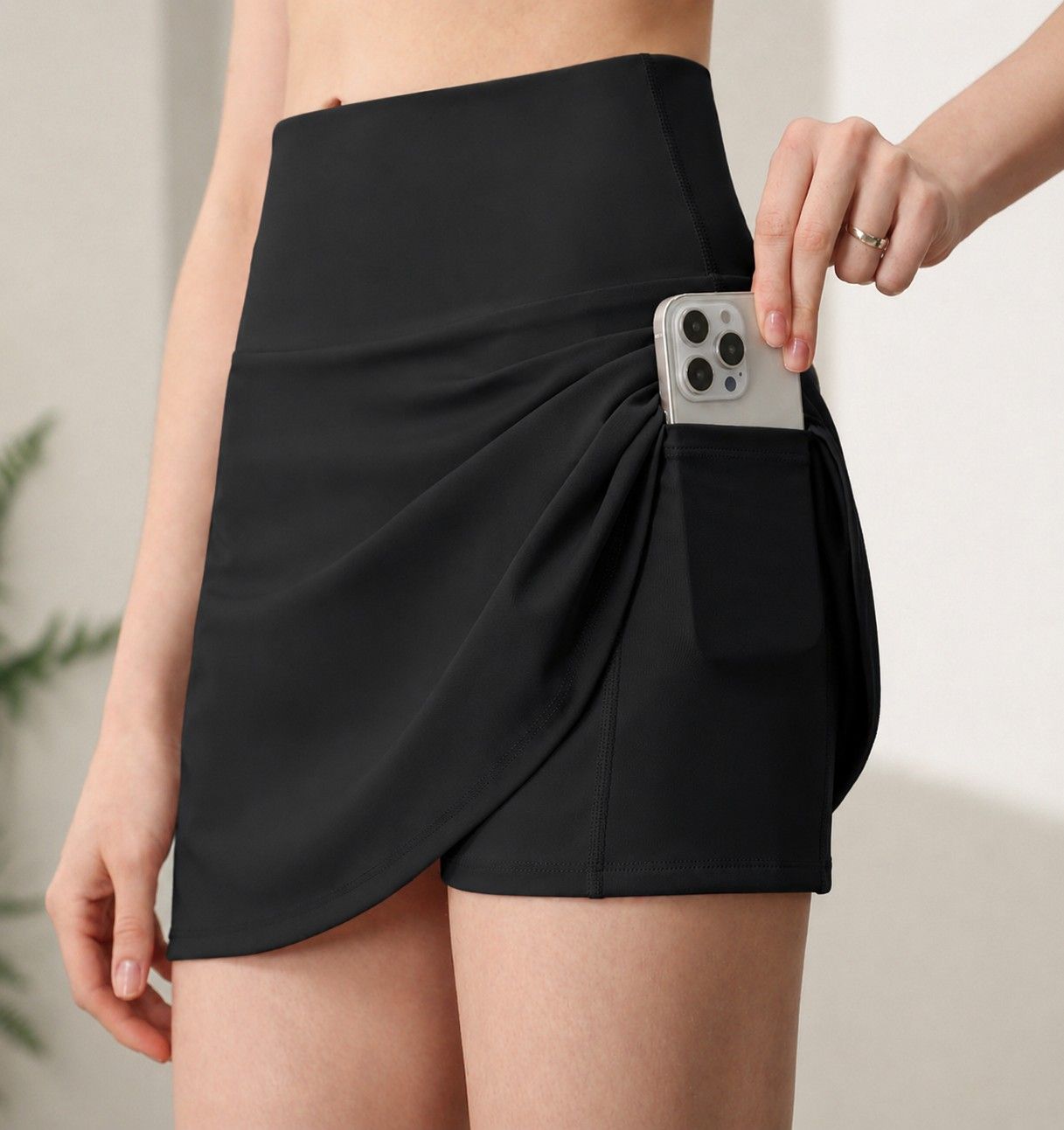 High Rise Athletic Skort with Side Pocket and Built-In Shorts